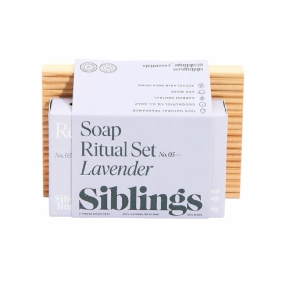 Siblings Soap Ritual Set Lavender With Cypress Wood Soap Tray NWT